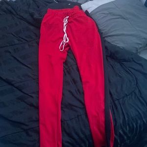Red Sweatpants with Black Stripe